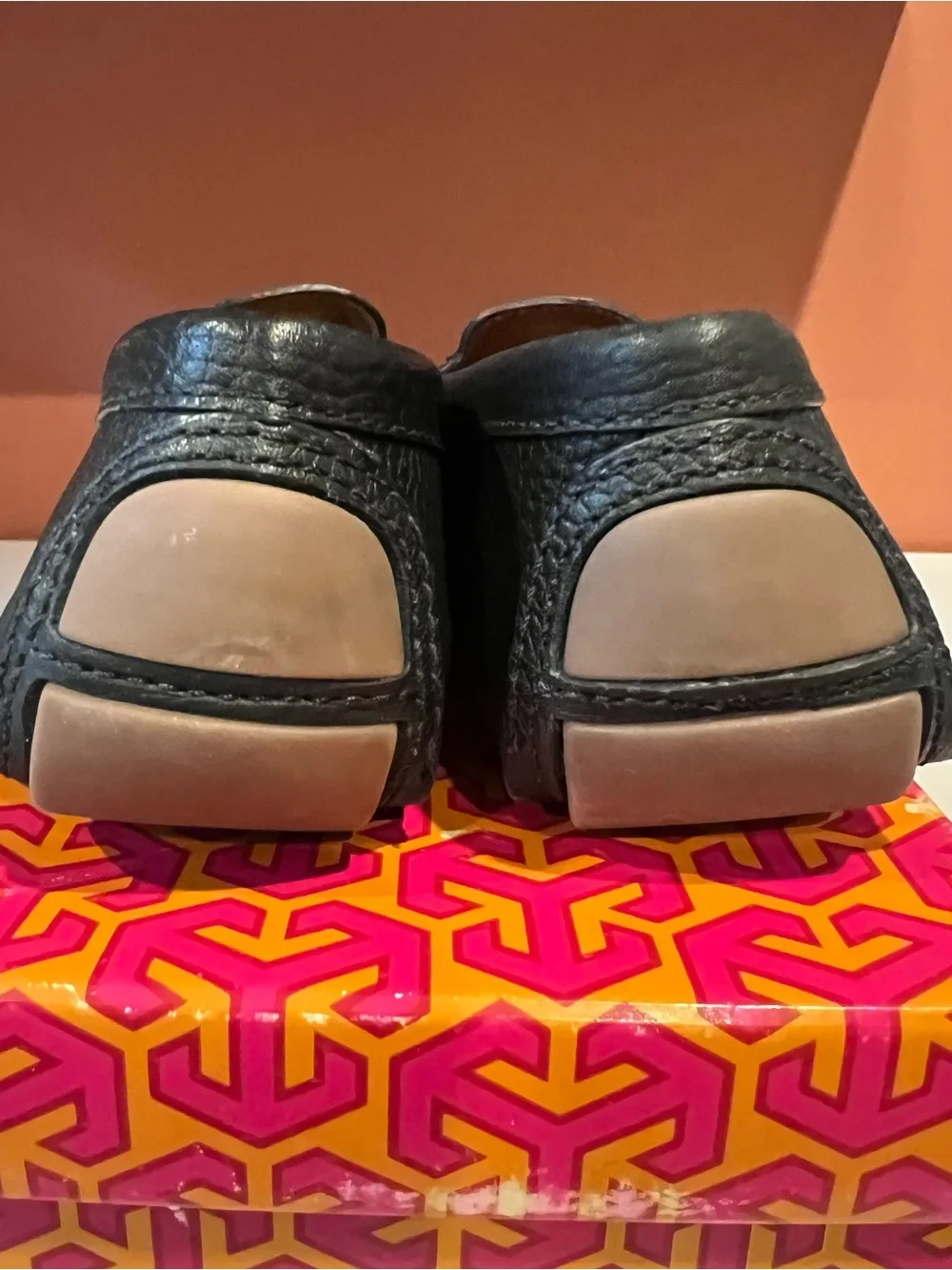 Tory Burch Black Pebbled Leather Logo Loafers